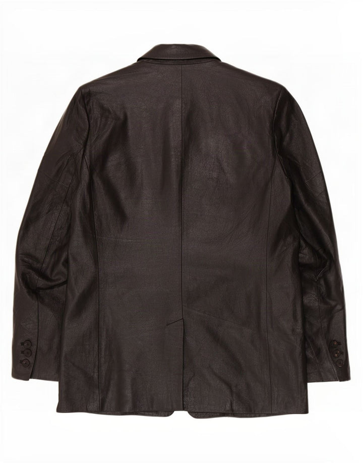 Zara Veste blazer en simili cuir à 1 bouton pour femme UK 12 Noir moyen