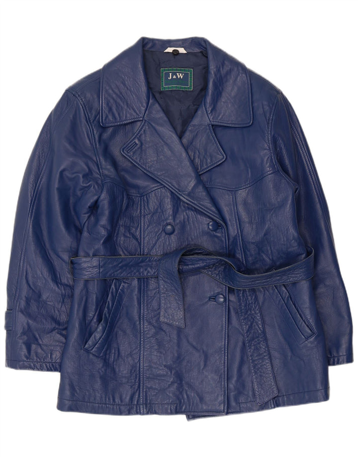veste en cuir double poitrine vintage femme UK 12 Bleu Marine Moyen