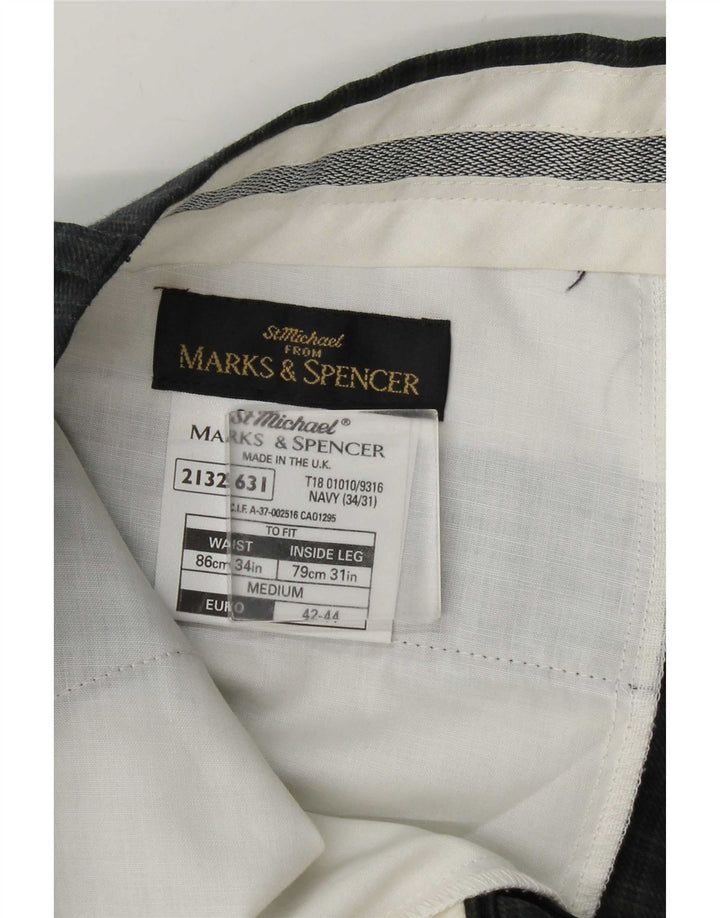 Marks & Spencer Pantalon de costume slim pour homme W34 L31 en laine à carreaux bleu marine
