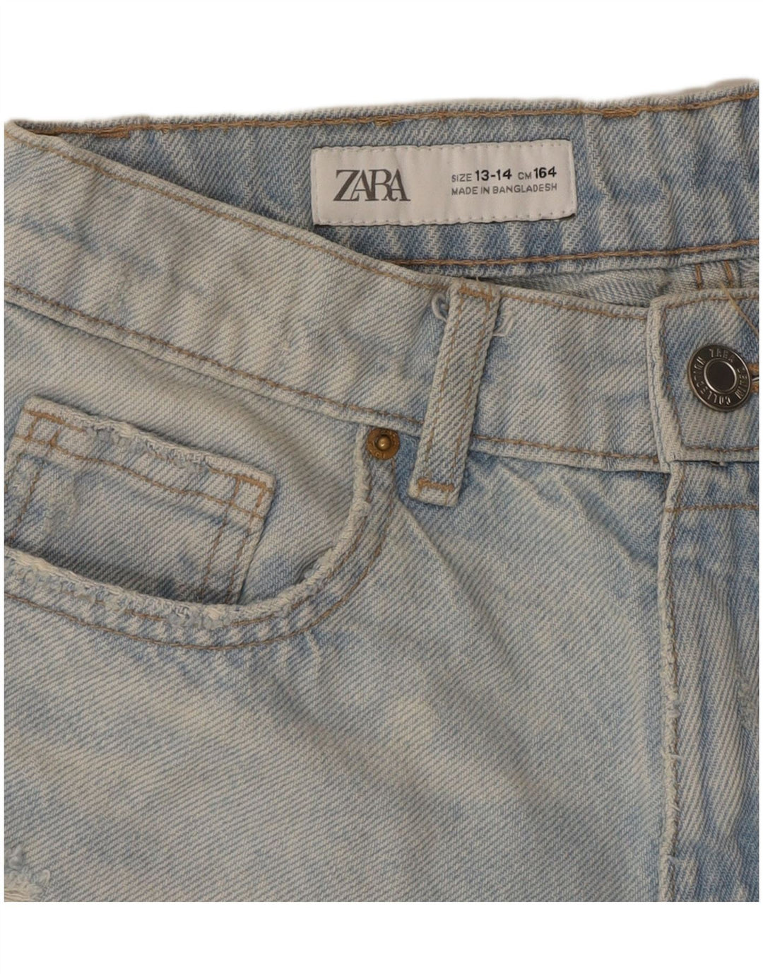 ZARA Short en jean vieilli pour fille 13-14 ans W28 Bleu Coton
