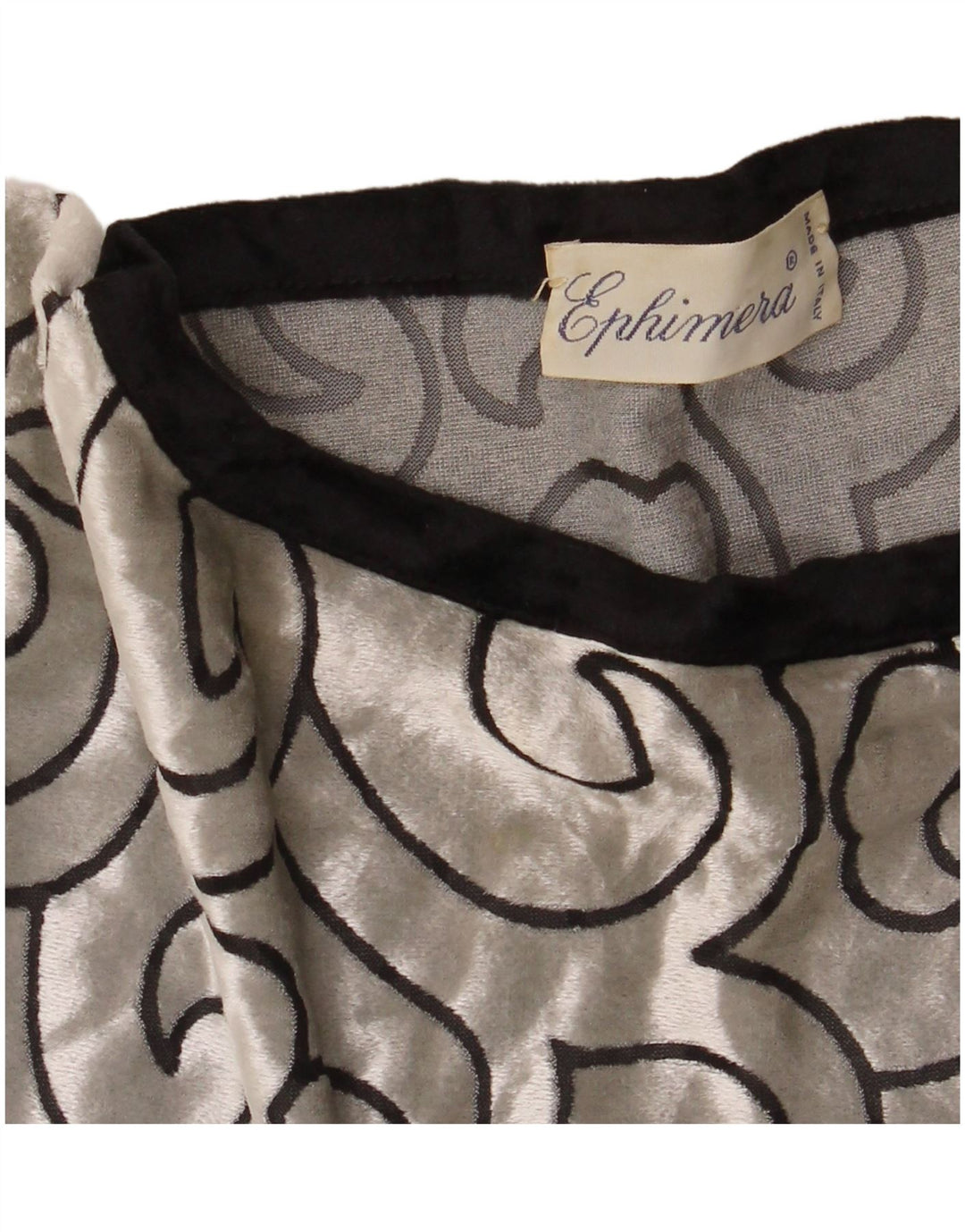 VINTAGE Femmes Batwing Velours Tunique Top UK 22 3XL Argent Géométrique Viscose