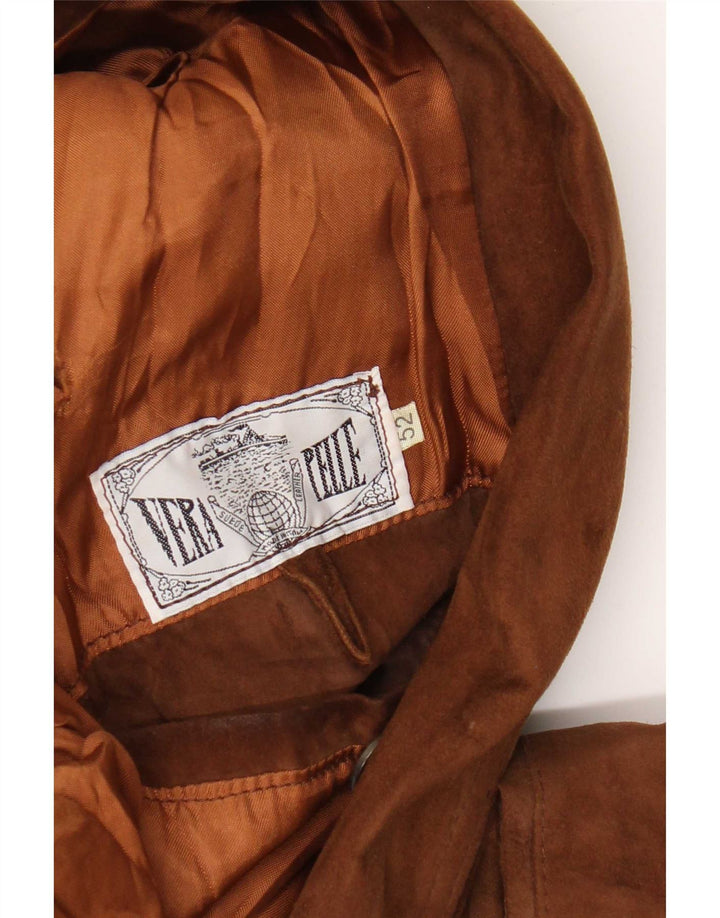 vintage Homme 2 Boutons Veste Blazer En Cuir IT 52 XL Marron