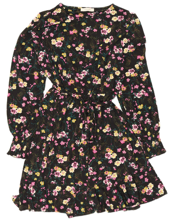 Oasis Robe trapèze à manches longues pour femme UK 18 XL Noir Floral Polyester