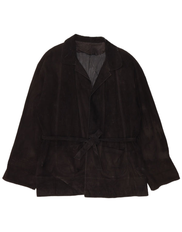 VINTAGE Veste en daim femme UK 14 Grand Noir