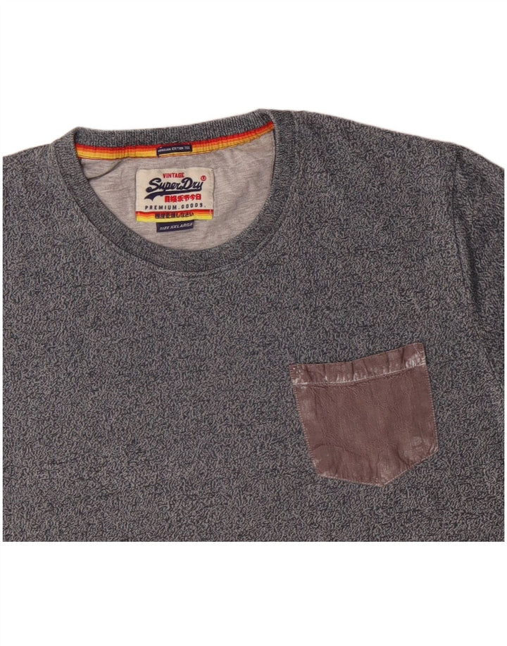 SUPERDRY T-Shirt Homme Top 2XL Gris Moucheté Coton