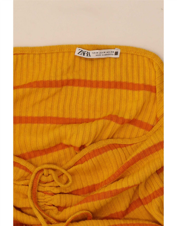 Zara Womens Crop Halter Top UK 12 Moyen Jaune Rayé