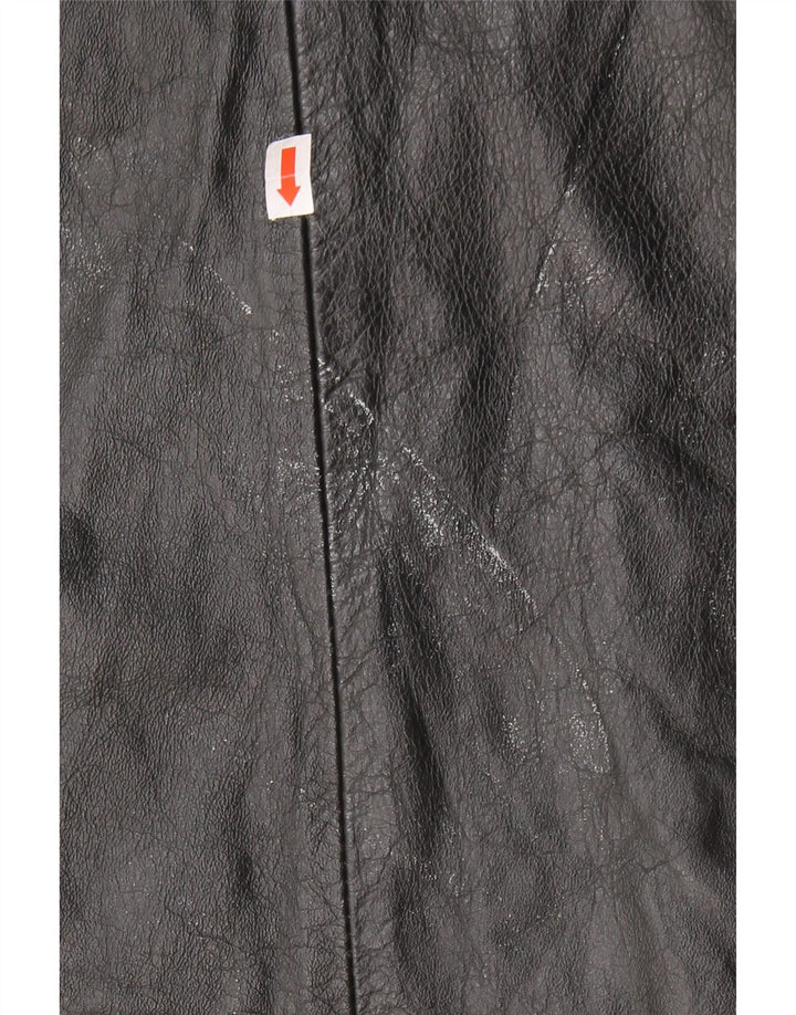 VINTAGE Manteau en cuir femme UK 10 Petit cuir noir