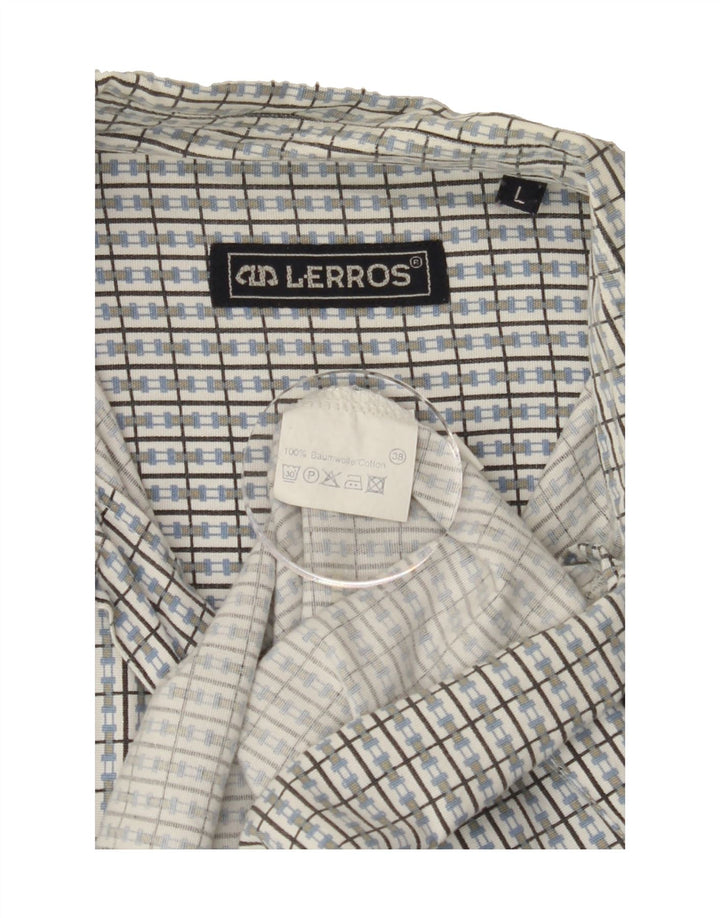 LERROS Mens Shirt Large White Check Cotton Vintage Lerros and Second-Hand Lerros from Messina Hembry 