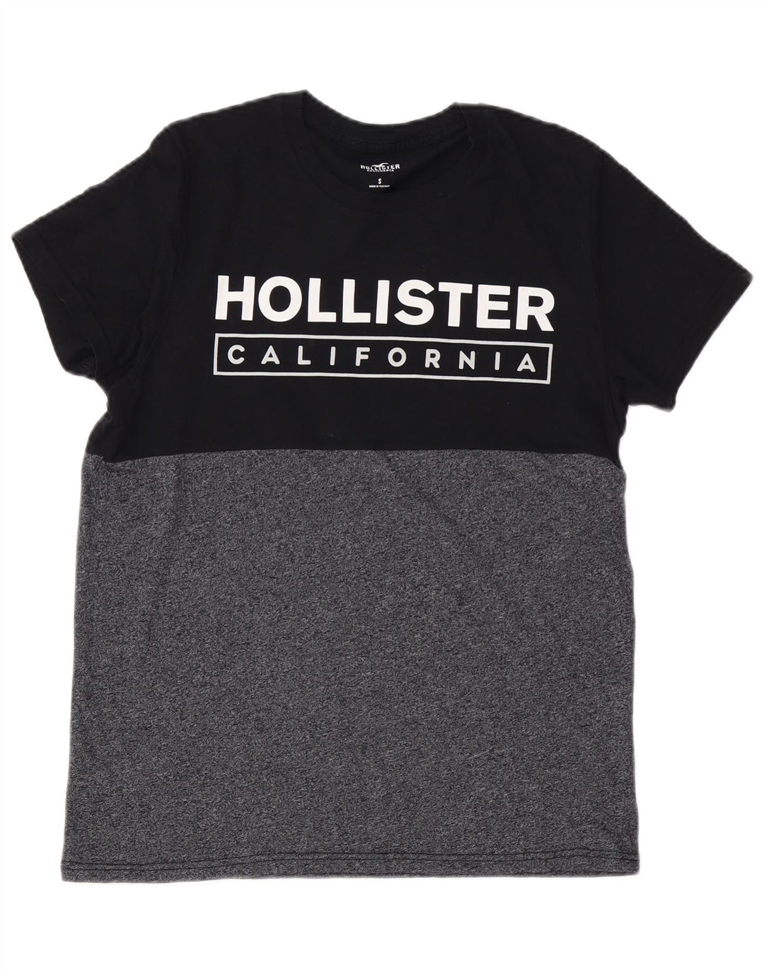 HOLLISTER Haut T-Shirt Graphique Homme Small Noir Colourblock