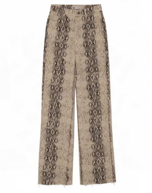 Zara Jean taille haute coupe ample pour femme EU 34 2XS W24 L34 Beige imprimé animal