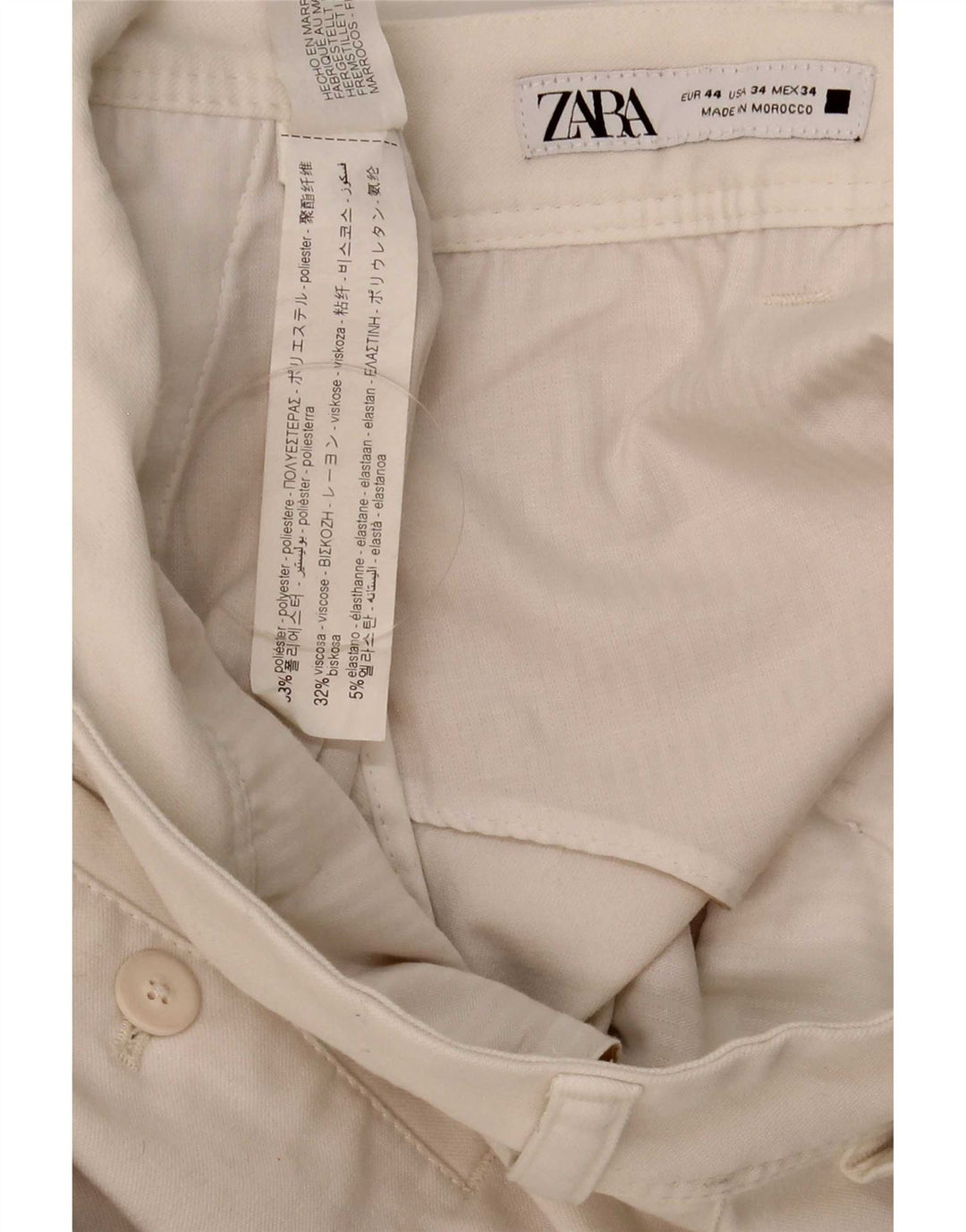 Zara Pantalon Chino Slim Homme EU 44 Large W34 L30 Blanc Polyester
