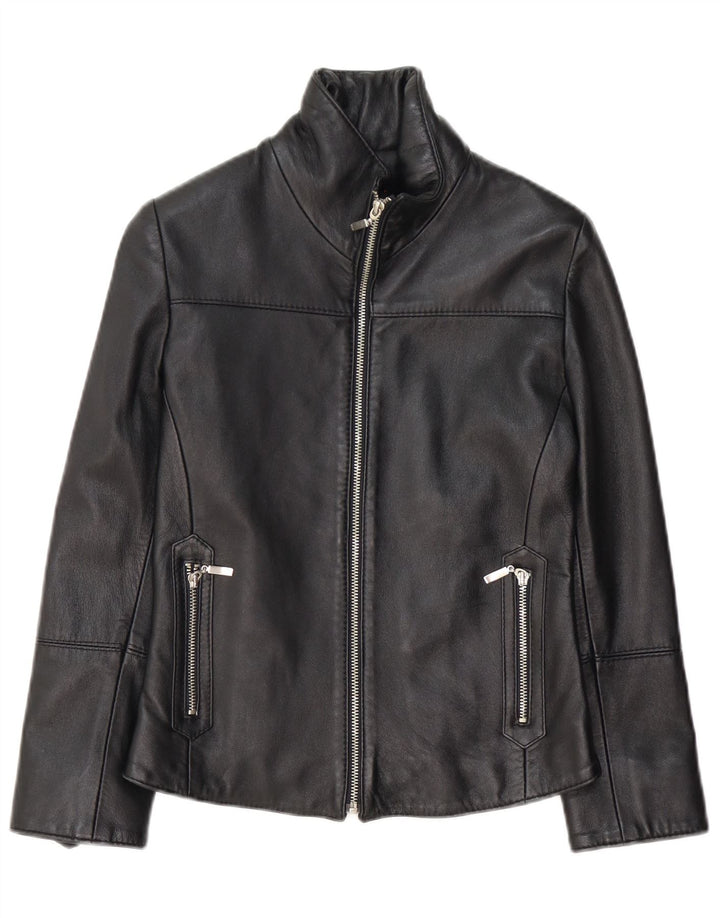 veste en cuir femme vintage UK 10 Petit cuir noir