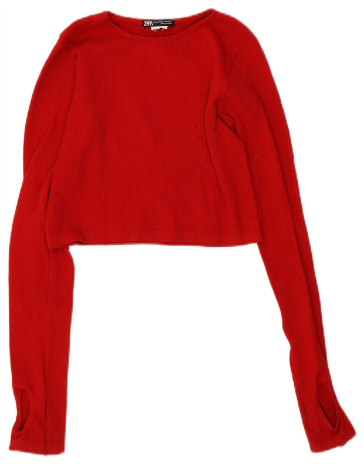 Zara Haut court à manches longues pour femme UK 12 Rouge moyen