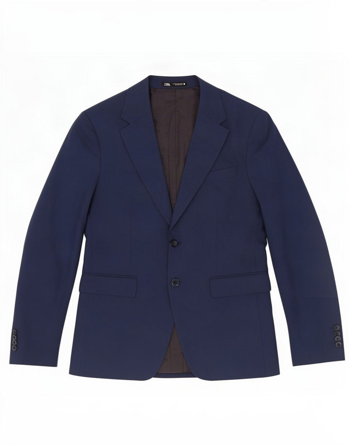 Zara Veste Blazer 2 Boutons Homme EU 46 Petit Bleu Marine Polyester