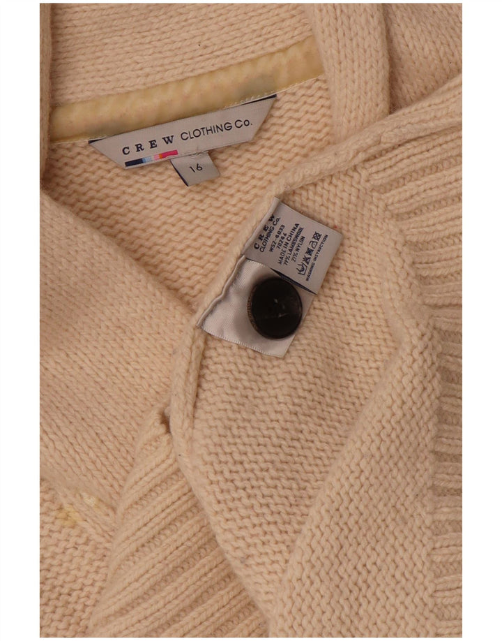 CREW CLOTHING Pull Cardigan Femme UK 16 Grande Laine Beige