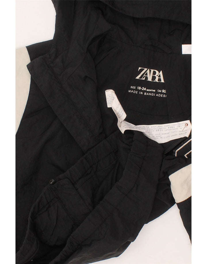 ZARA Veste bomber à capuche pour bébé garçon 18-24 mois en coton color block noir
