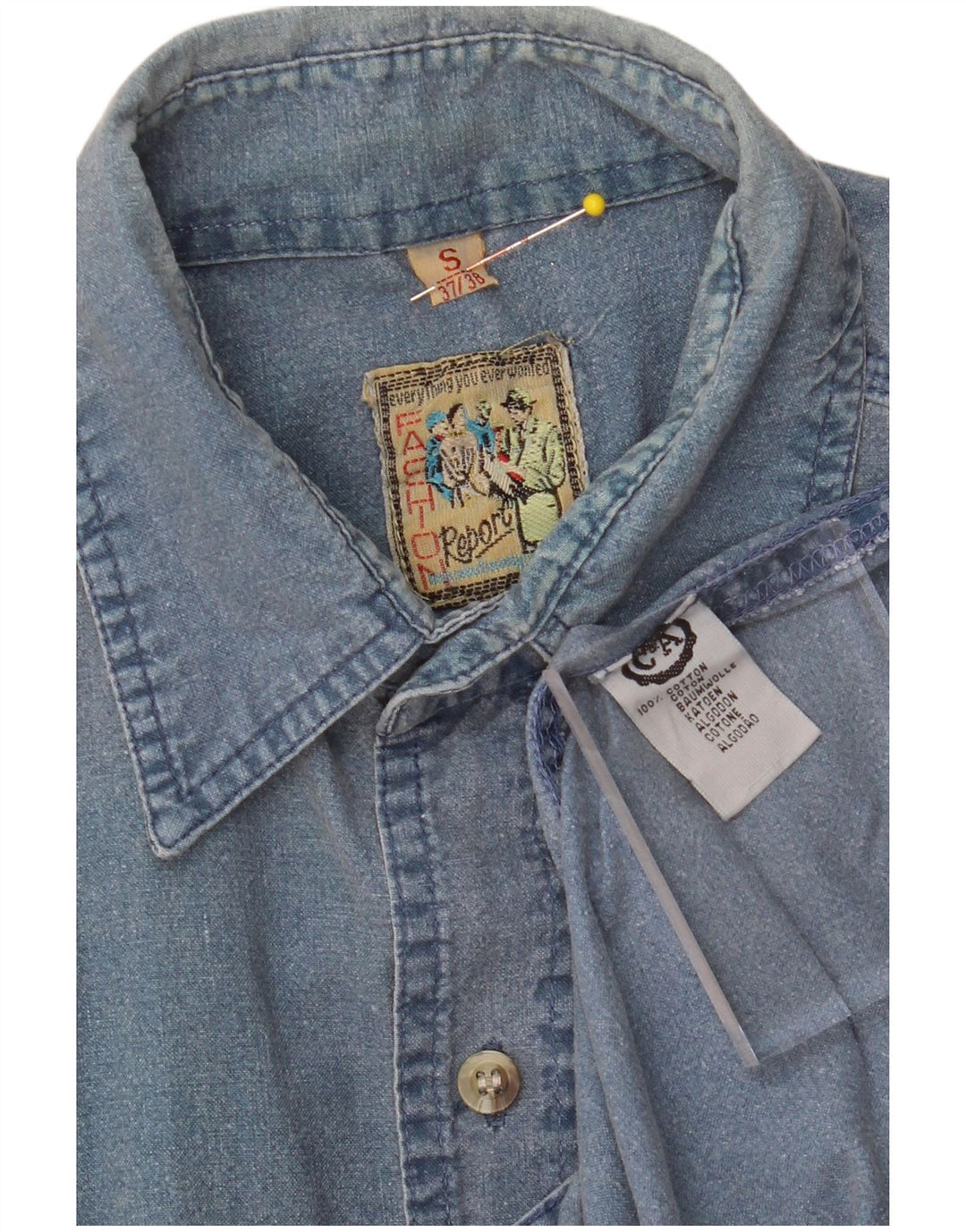 C & A Mens Short Sleeve Denim Shirt Size 37/38 Small Blue Cotton