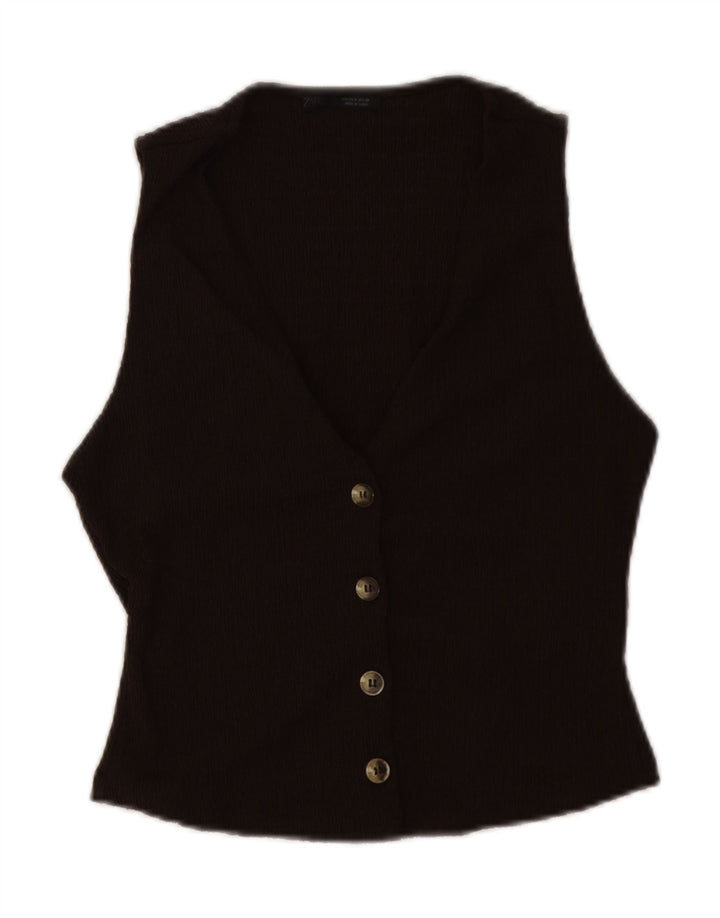 ZARA Femme Gilet UK 8 Petit Marron Polyester