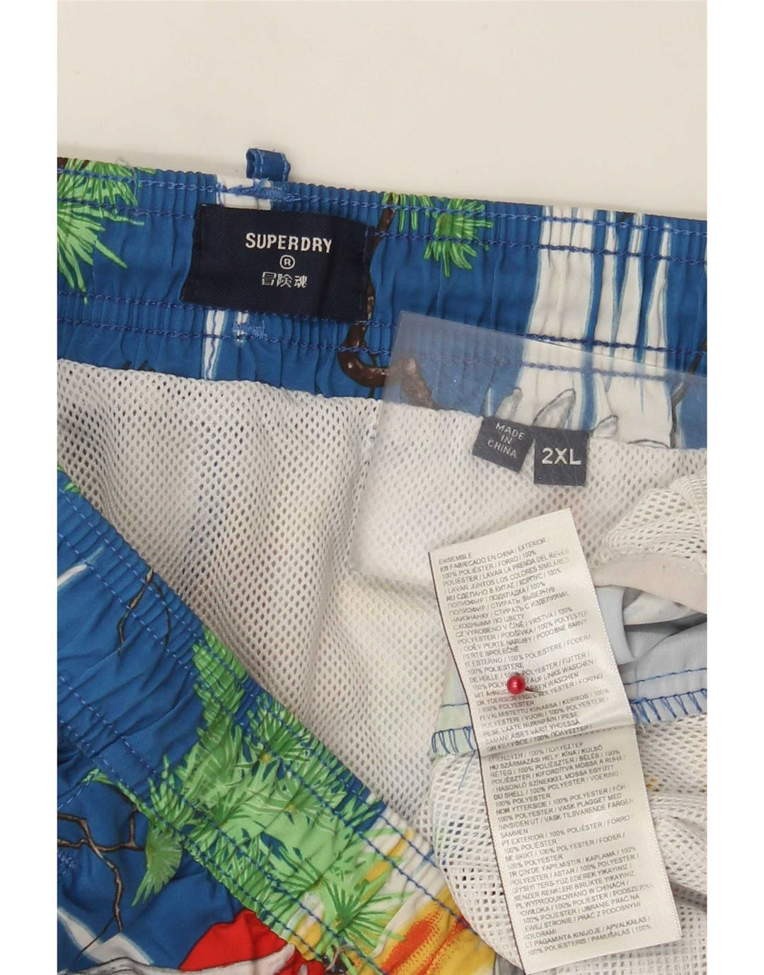 Superdry Short de Bain Regular Homme 2XL Bleu Polyester Hawaïen