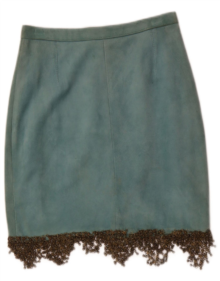 jupe en daim femme vintage W26 petit cuir bleu