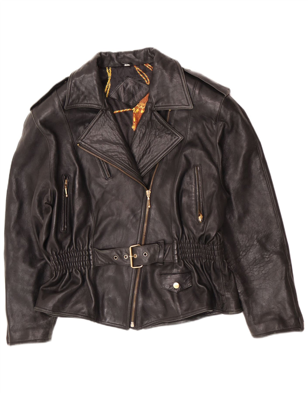 Veste motard en cuir femme vintage EU 40 Moyen Noir