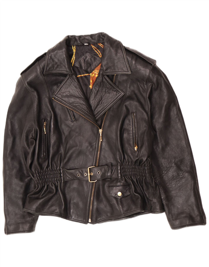 Veste motard en cuir femme vintage EU 40 Moyen Noir