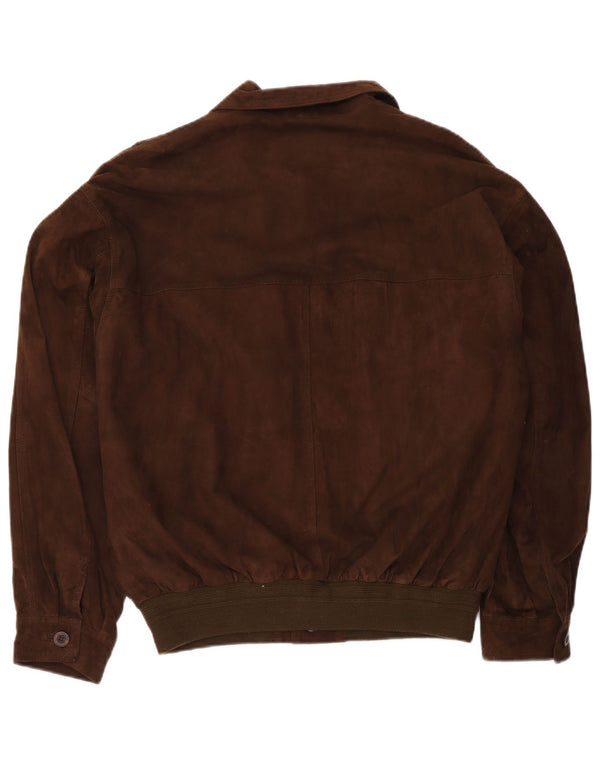 vintage Mens Suede Bomber Jacket IT 56 2XL Cuir Marron
