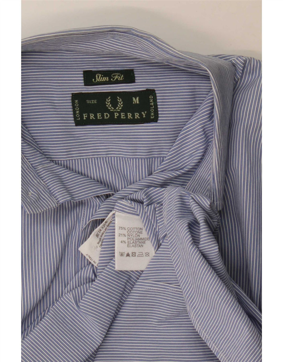Fred Perry Chemise Slim Fit Homme Bleu Moyen Rayé Coton Classique