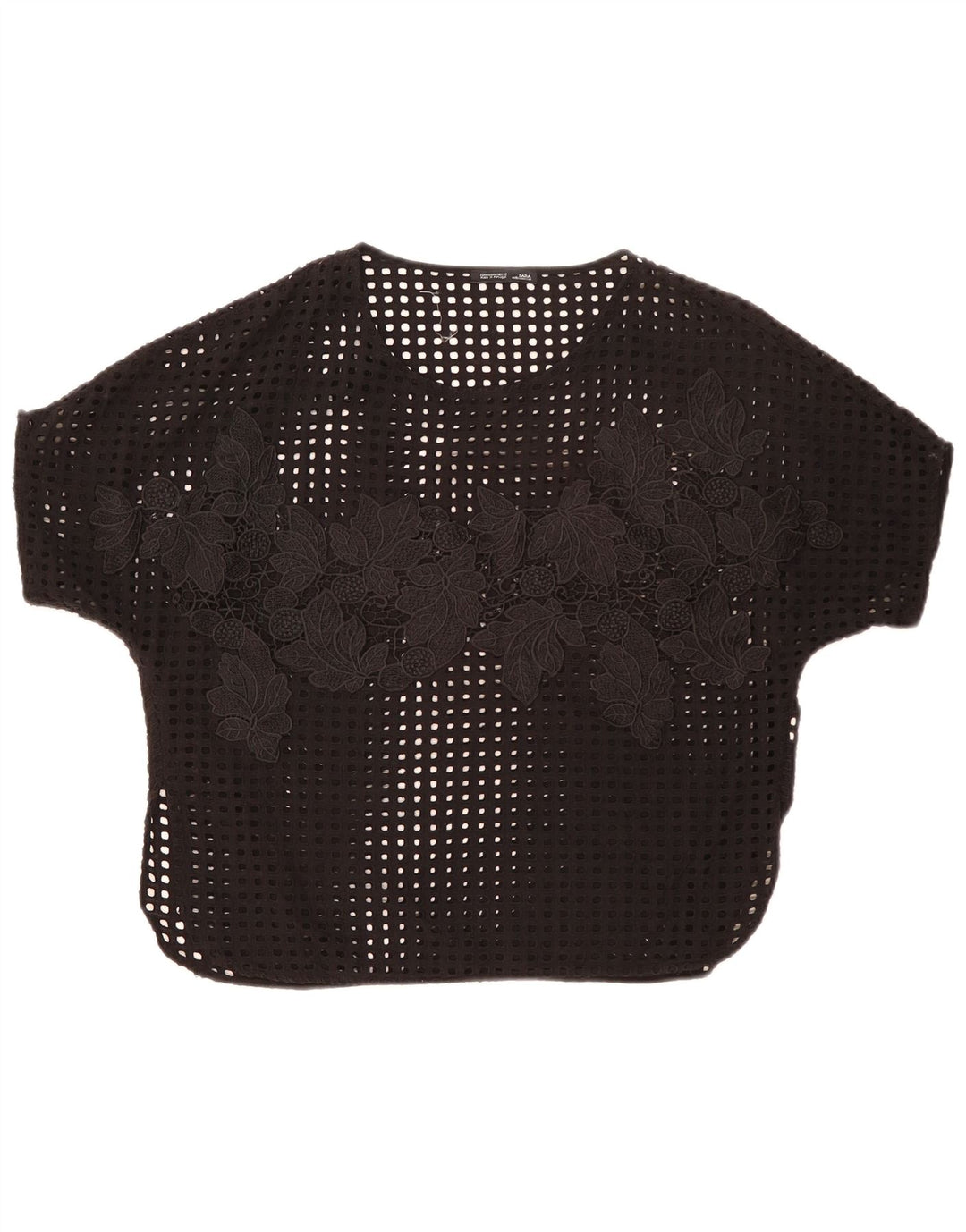 Zara Womens See Through Blouse Top UK 14 Moyen Noir Floral