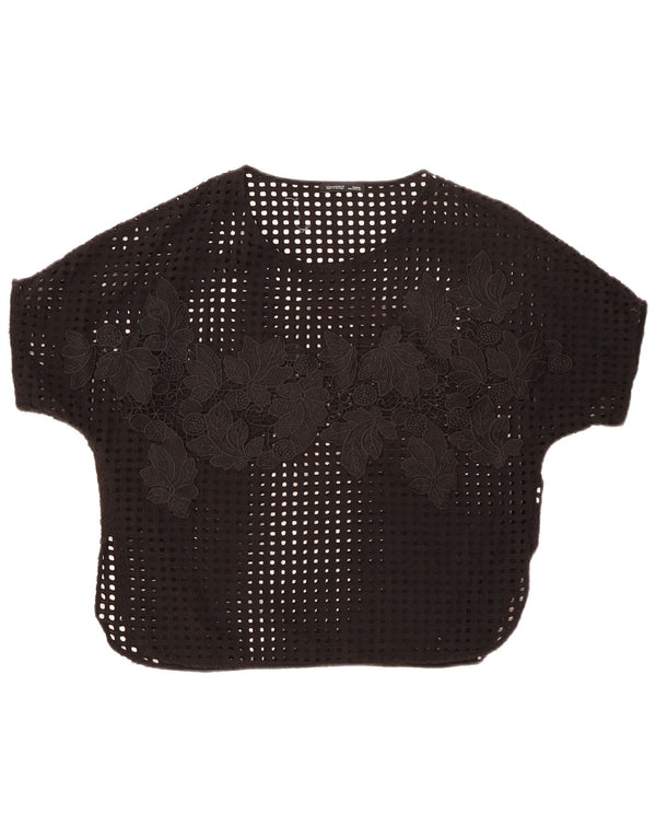 Zara Womens See Through Blouse Top UK 14 Moyen Noir Floral