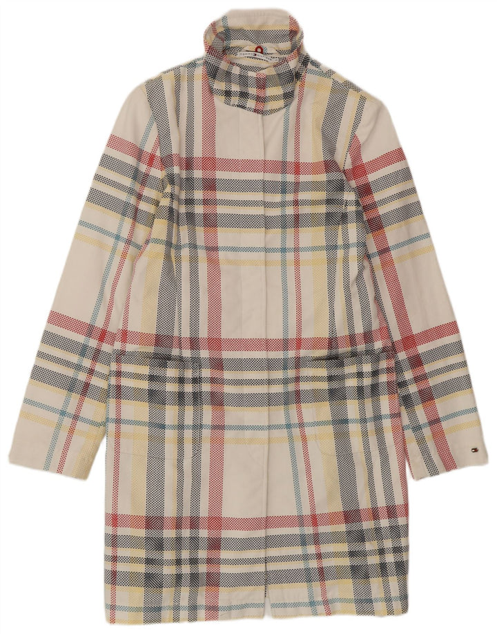 TOMMY HILFIGER Pardessus Femme UK 14 Medium Off White Check Cotton