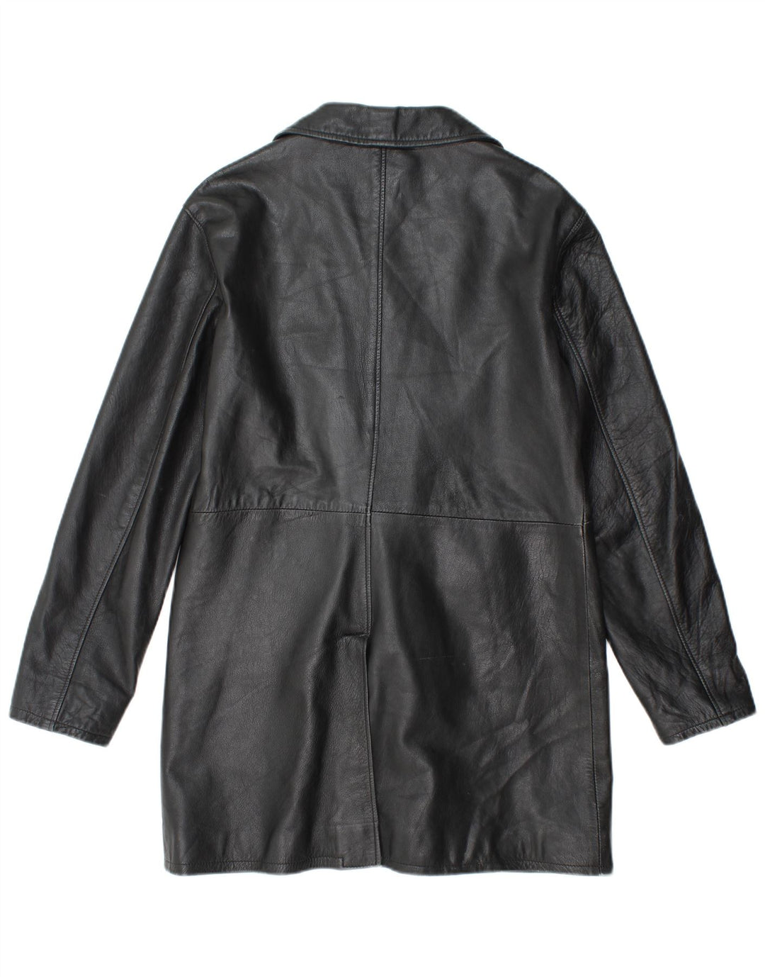 VINTAGE Manteau en cuir femme UK 18 XL Cuir noir