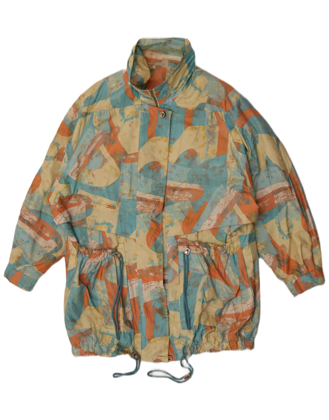 vintage Femmes Motif Abstrait Coupe-Vent Manteau EU 46 XL Multicolore