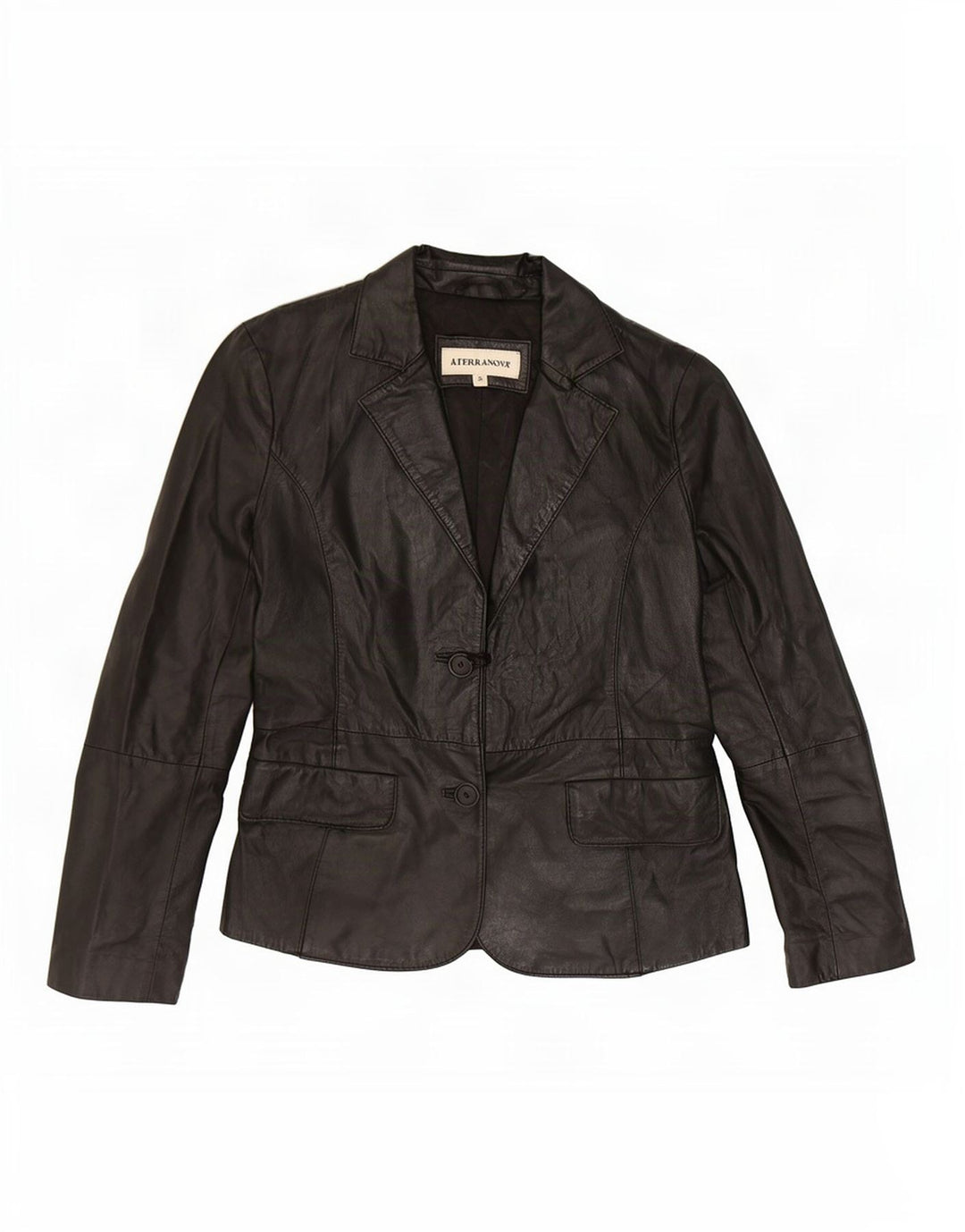 Terranova Veste blazer en cuir à 2 boutons pour femme UK 10 Petit Noir