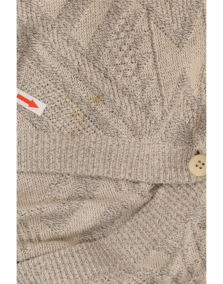VINTAGE Homme Cardigan Pull Grand Gris Géométrique Coton