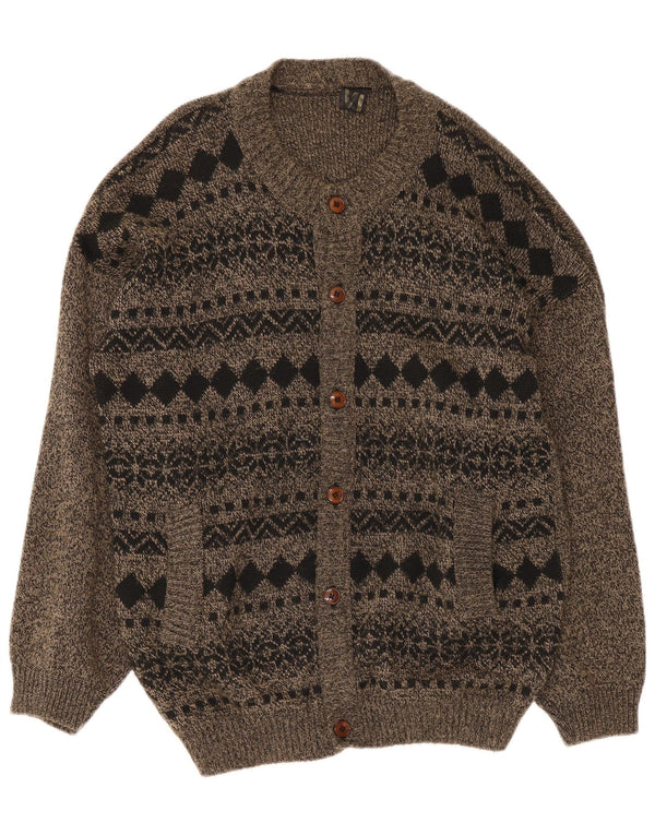 vintage Mens Cardigan Pull Grand Gris Fair Isle