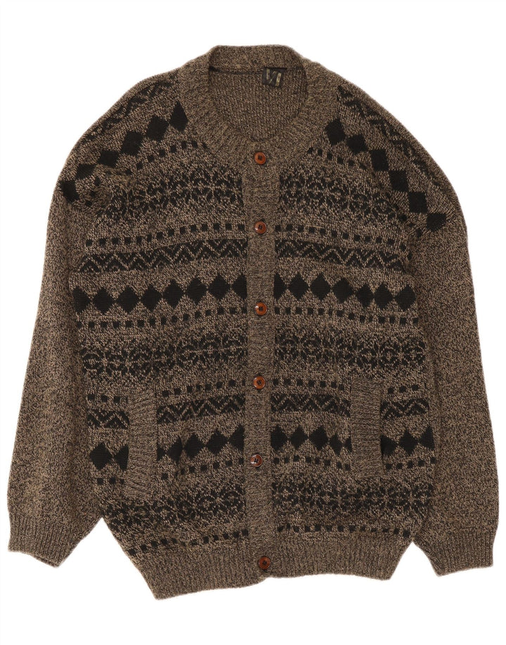 vintage Mens Cardigan Pull Grand Gris Fair Isle