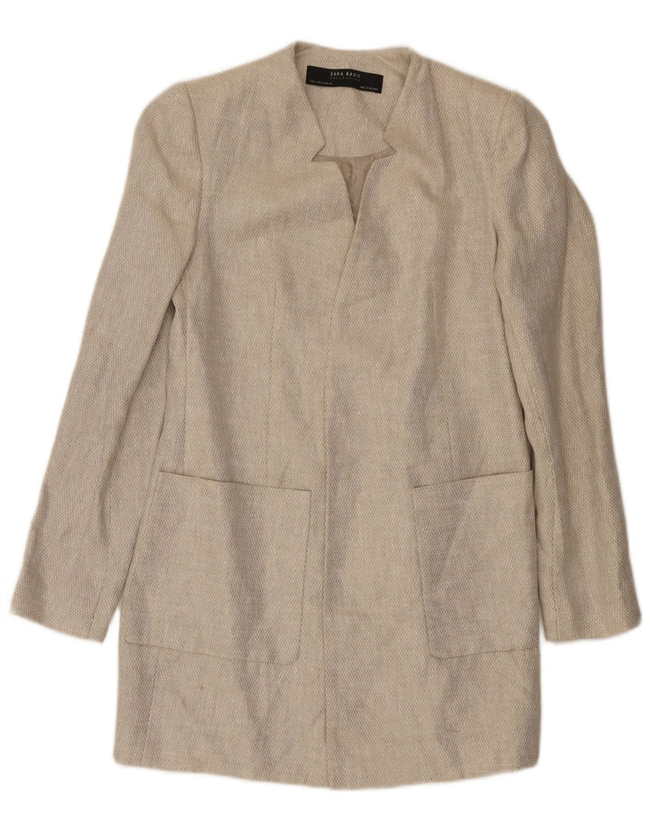 Zara Womens Open Pardessus UK 12 Lin Beige Moyen