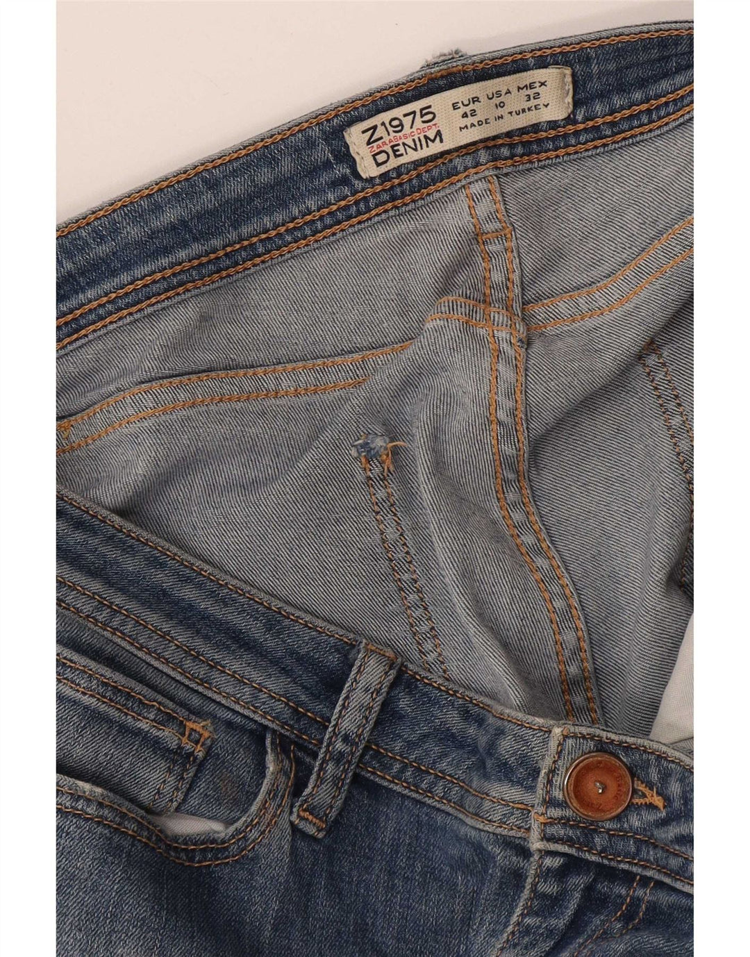 Zara Jean droit vieilli pour femme EU 42 Large W32 L26 Bleu