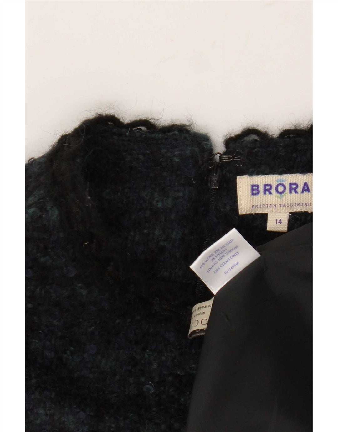 Brora Robe fourreau sans manches pour femme UK 44 Grande laine pied-de-poule bleu marine