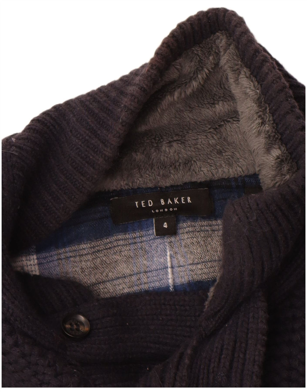 TED BAKER Pull Cardigan Homme Taille 4 Grand Coton Bleu Marine