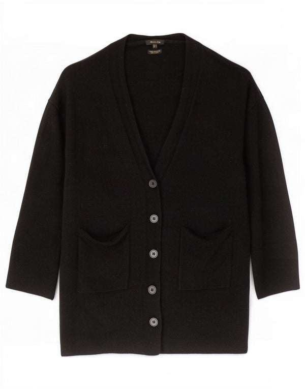 Massimo Dutti Pull cardigan à manches 3/4 pour femme UK 16 Large laine noire