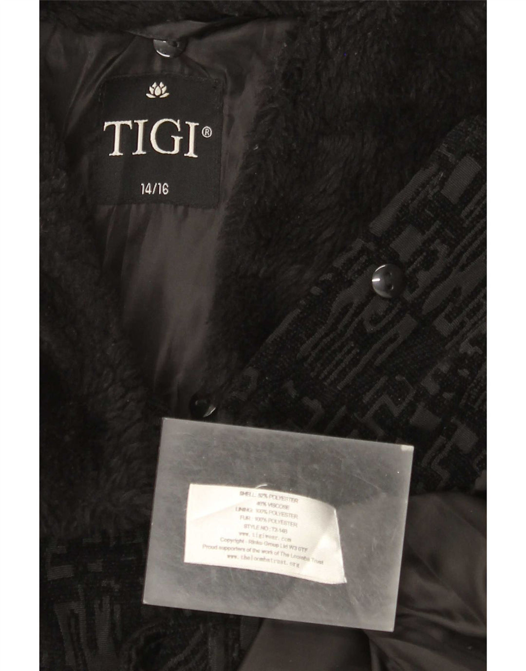 Tigi Veste Bomber Femme UK 14/16 Grand Noir Géométrique Polyester