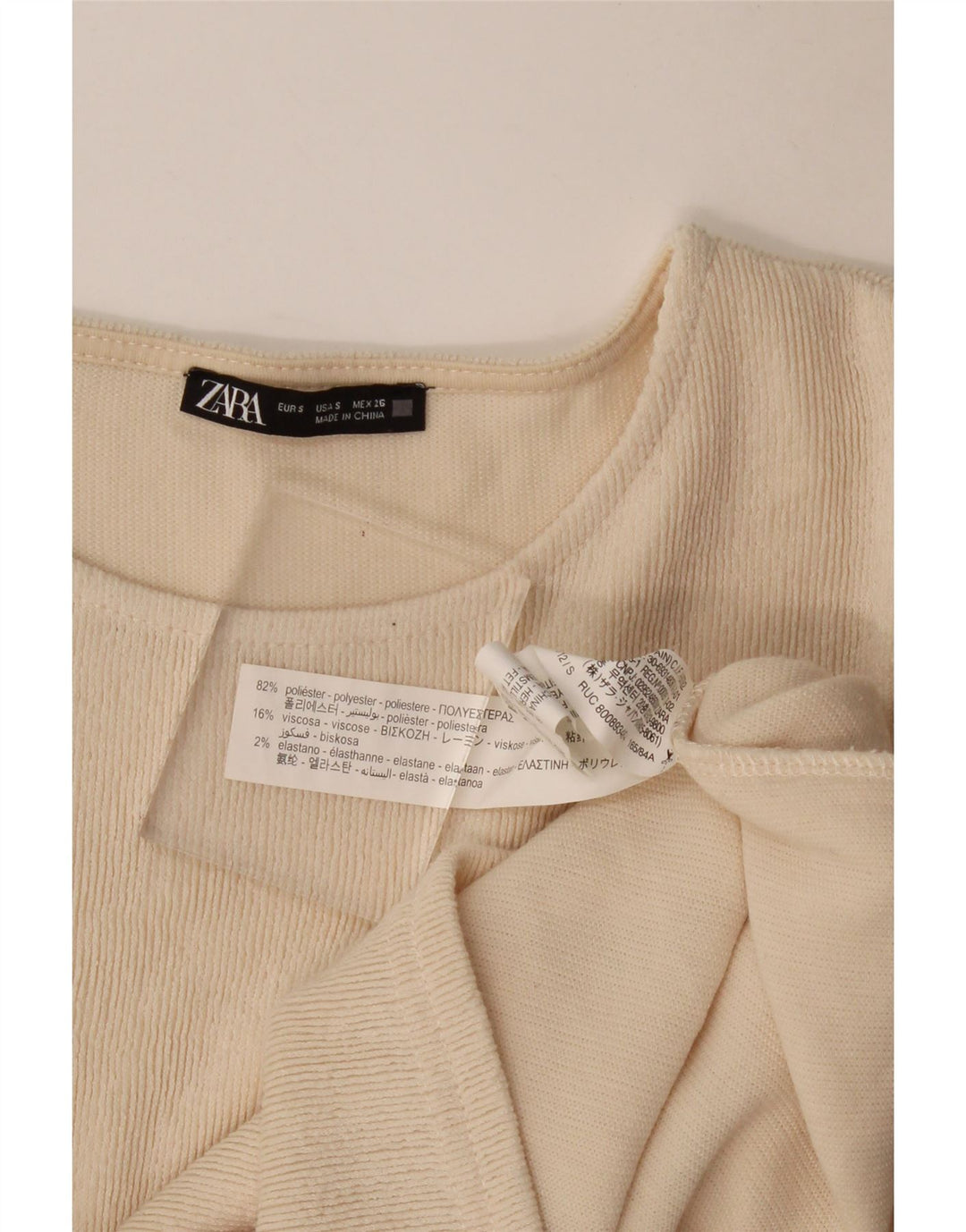 Zara Womens Crop Long Sleeve Blouse Top UK 10 Petit Beige Polyester