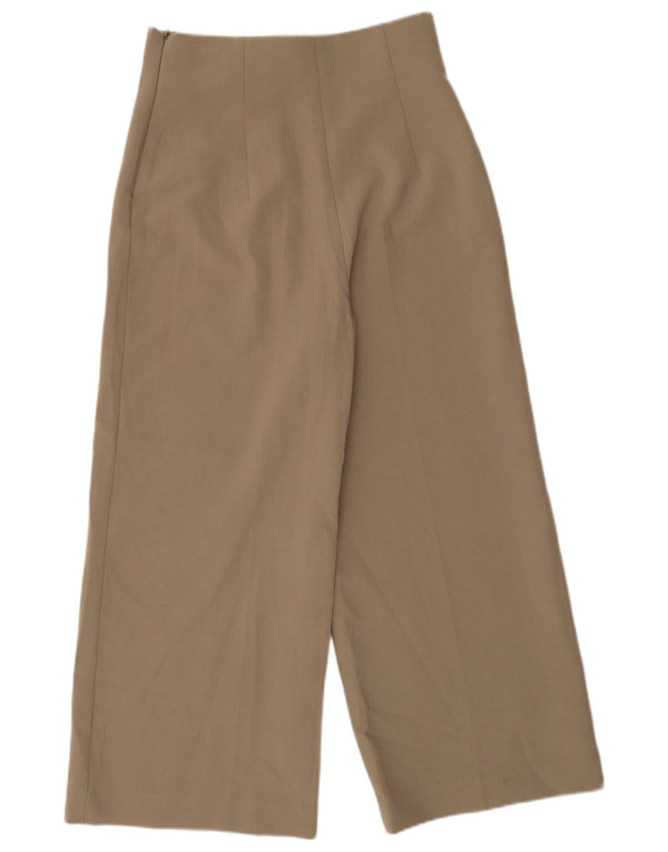 Zara Pantalon court taille haute pour femme, jambe large, moyen W28 L25 Beige