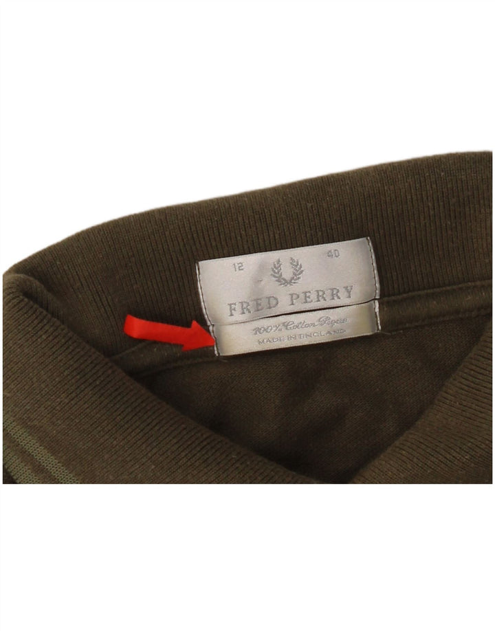Fred Perry Polo Femme UK 12 Coton Kaki Moyen