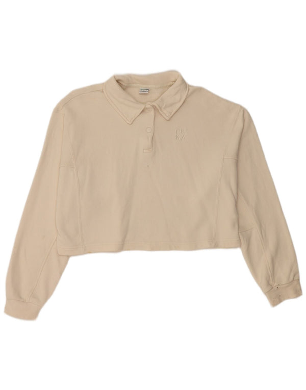 Puma Polo court surdimensionné à manches longues pour femme UK 10 Petit coton beige