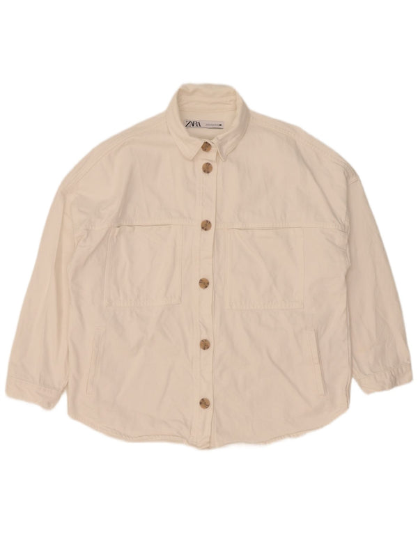 Zara Veste en jean surdimensionnée pour femme UK 14 Coton blanc moyen
