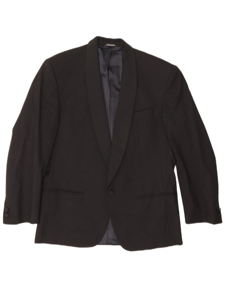 vintage Homme 1 Bouton Blazer Veste IT 48 Moyen Noir Laine Vierge Classique