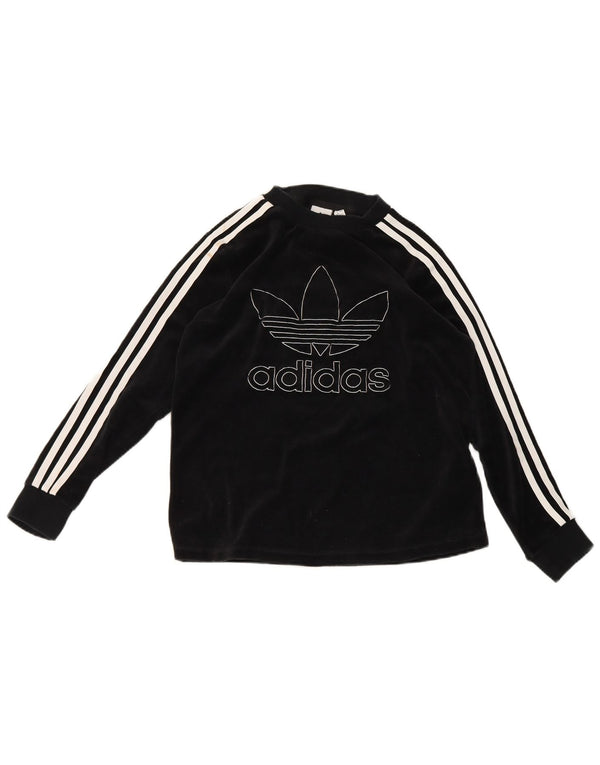 Adidas Haut à manches longues en velours pour femme UK 12 Coton noir moyen